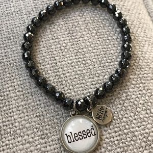 NLH Inspirational Hematite Stretch Charm Bracelet